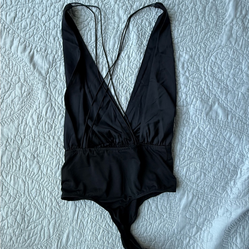 superdown Black Plunge Bodysuit